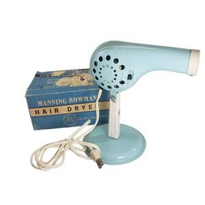 Vintage MCM Blue Metal Manning Bowman Hair Dryer & Stand Adjustable Blow Dryer